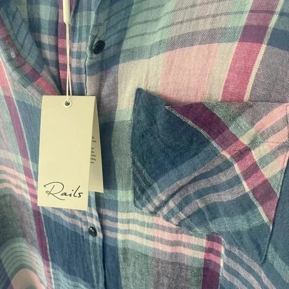 Rails NWT Charli Button Down Shirt Laguna Coast Azalea Plaid Long Sleeves - Picture 6 of 7